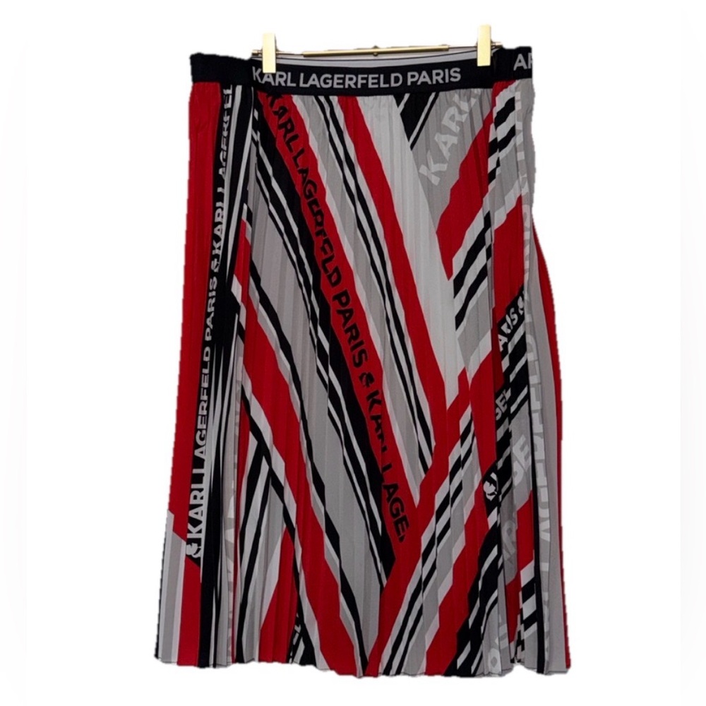 Karl Lagerfeld Paris Red & Black Graphic Pleated Midi Skirt Sz. XL NWT!